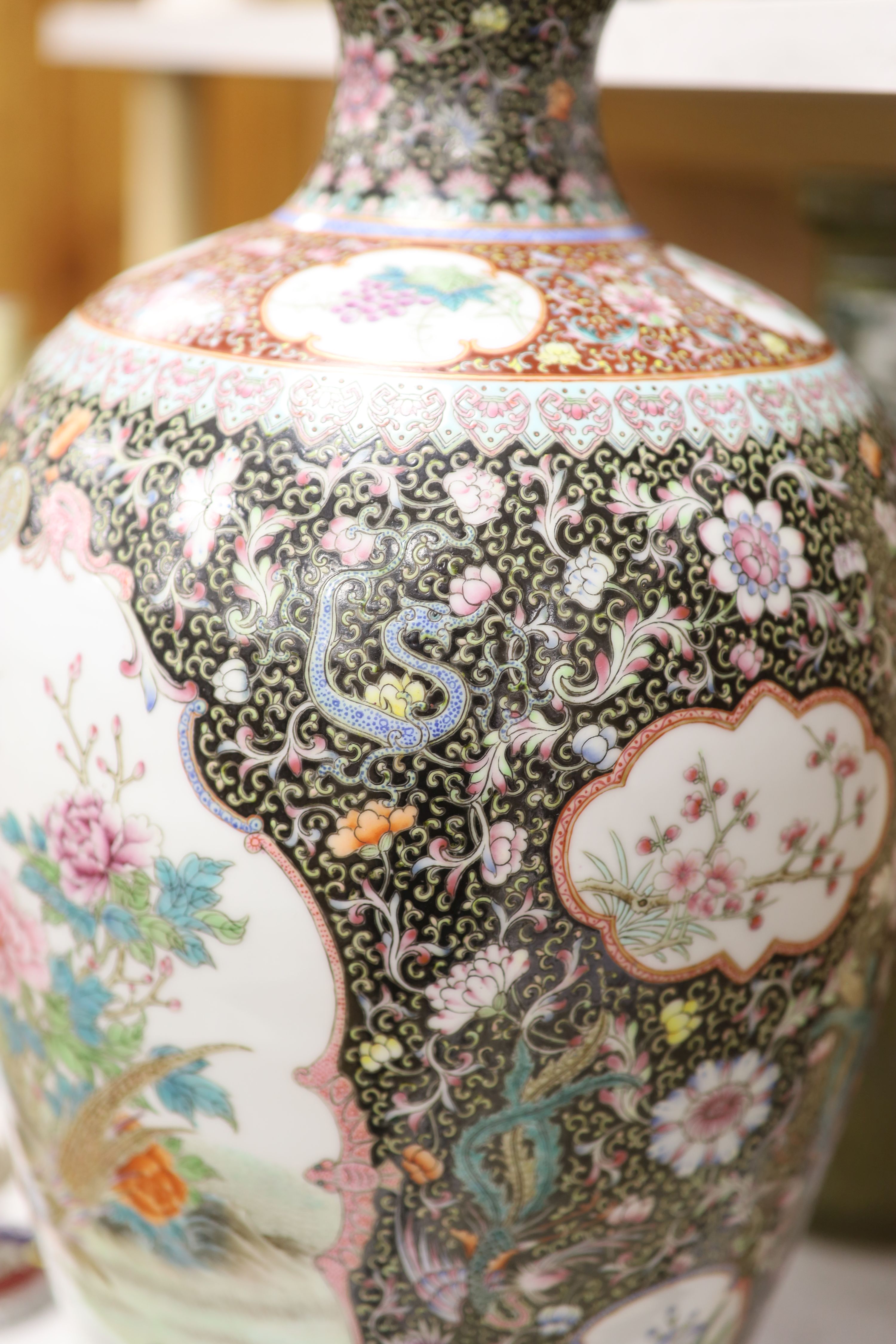 Two 20th century Chinese vases, one famille noire, height 50cm